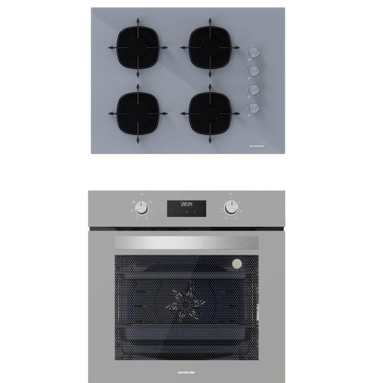 Silverline 2'li ikili Gri Cam Ankastre Set BO6502S02 Dijital Fırın - CS5665S01 65cm Cam Ocak