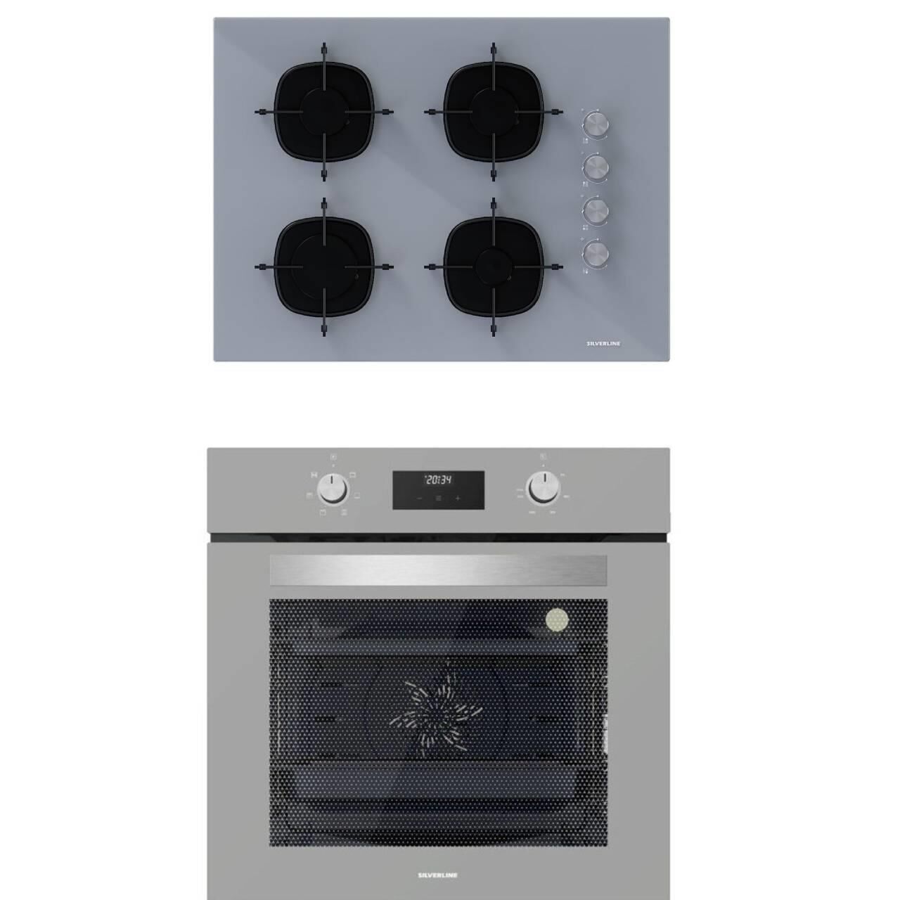 Silverline 2'li ikili Gri Cam Ankastre Set BO6502S02 Dijital Fırın - CS5665S01 65cm Cam Ocak