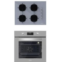 Silverline 2'li ikili Gri Cam Ankastre Set BO6502S02 Dijital Fırın - CS5665S01 65cm Cam Ocak
