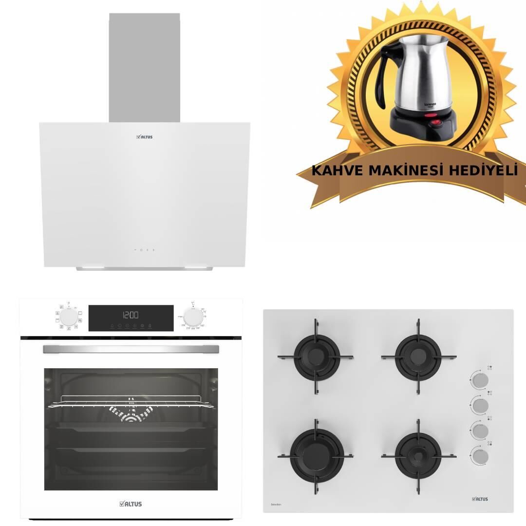 Altus Ala Beyaz Cam Ankastre Set 570 W - 159 Dw 65cm - 332 W Turbolu - (Kahve Makinesi Hediyeli)