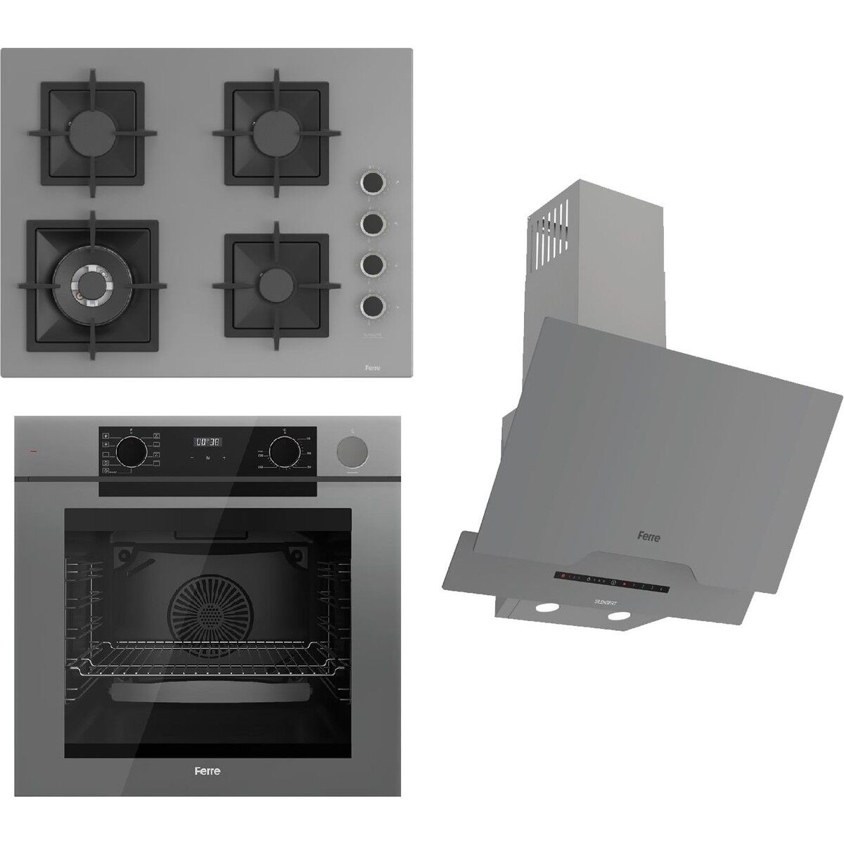 Ferre Steamart-Fryart-Sılentart Serisi Gri Set (SC408-WFA + QEP64CPR +D065-SA) - Döküm Izgara / 65 cm Ocak
