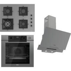 Ferre Steamart-Fryart-Sılentart Serisi Gri Set (SC408-WFA + QEP64CPR +D065-SA) - Döküm Izgara / 65 cm Ocak