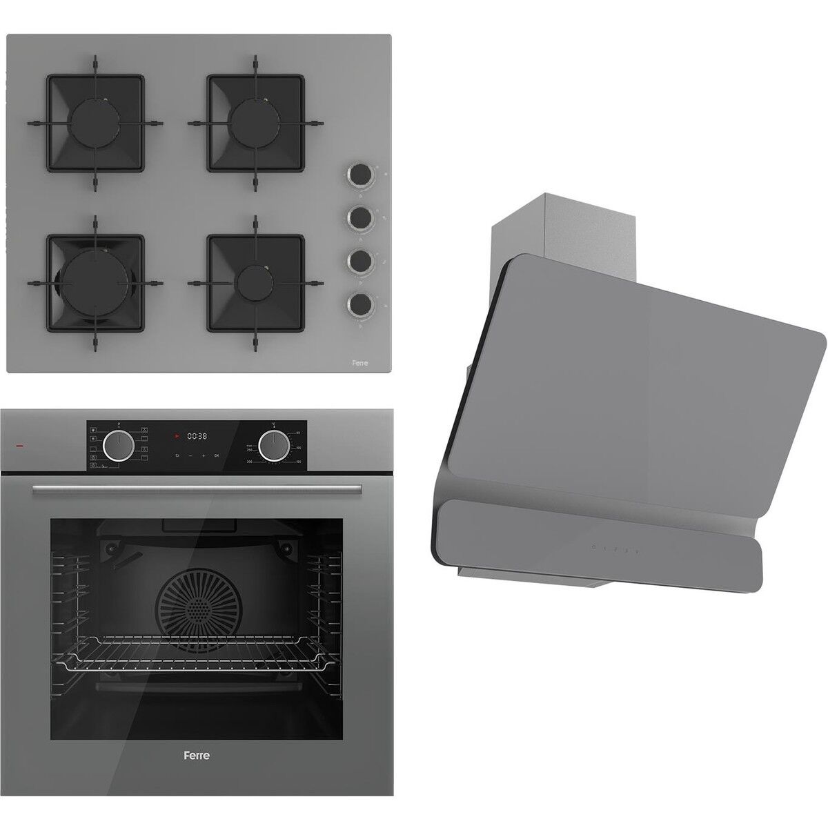 Ferre Flameart Sc Serisi Gri Set (SC408-WFA + XE64CPR +D065 ) - 65 Cm'lik Kare Döküm Izgara-Wok