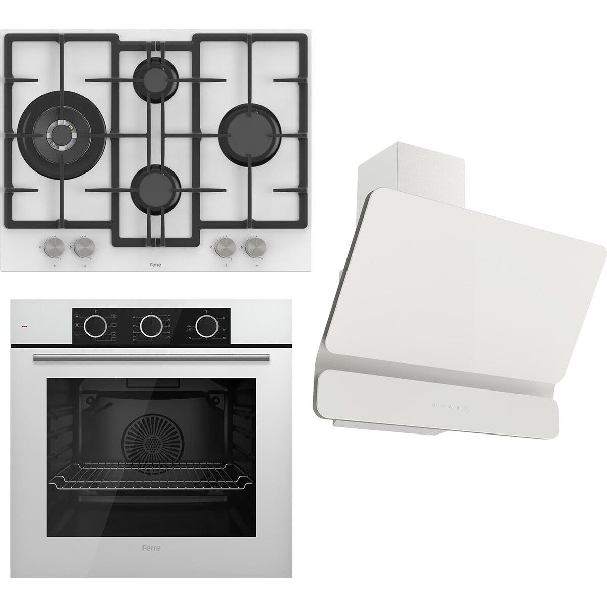 Ferre Flowart Basıc Serisi Beyaz Ankastre Set (ED076+ XE62CB + D081 )