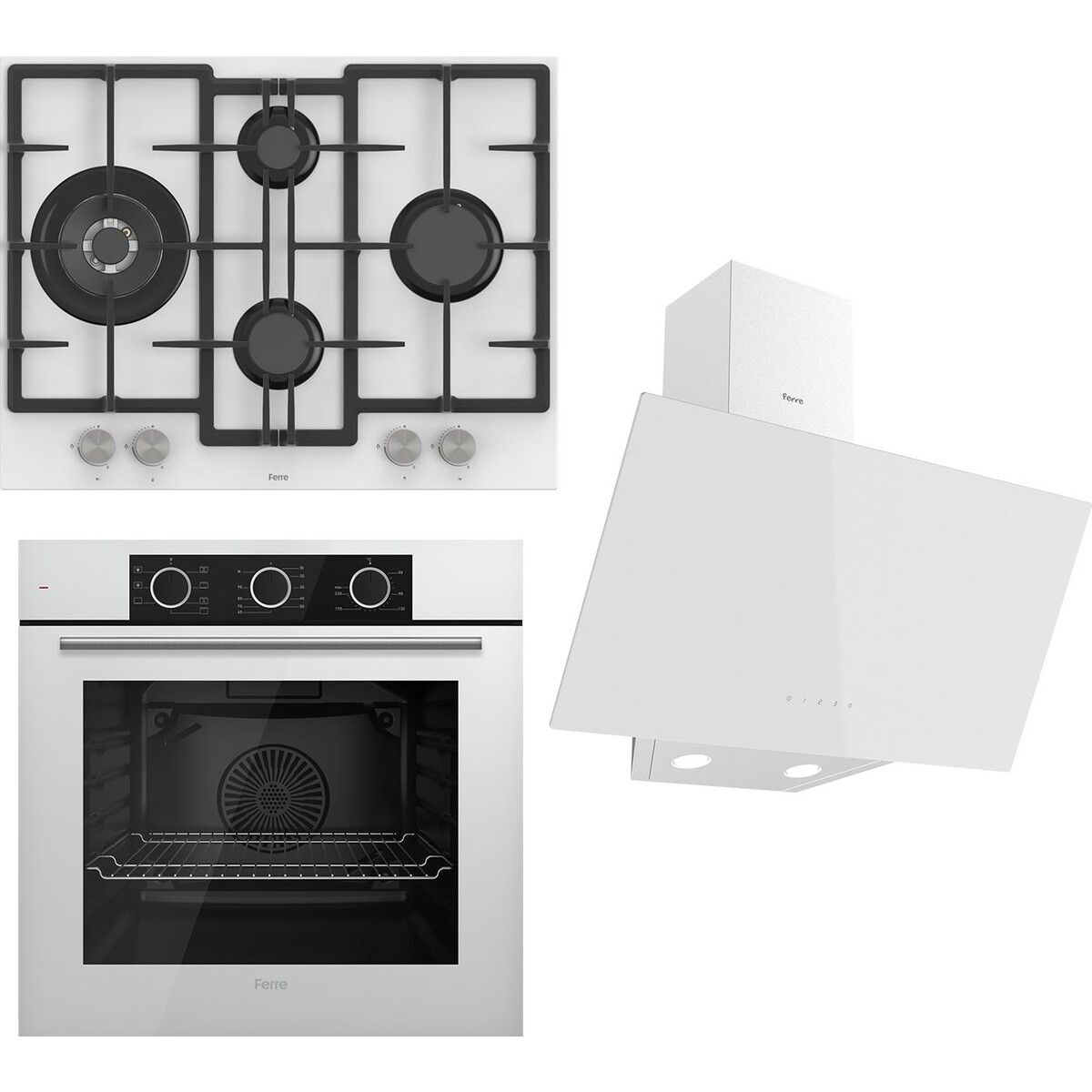 Ferre Flowart Basic Serisi Beyaz Ankastre Set (ED076+ XE62CB + D078 )