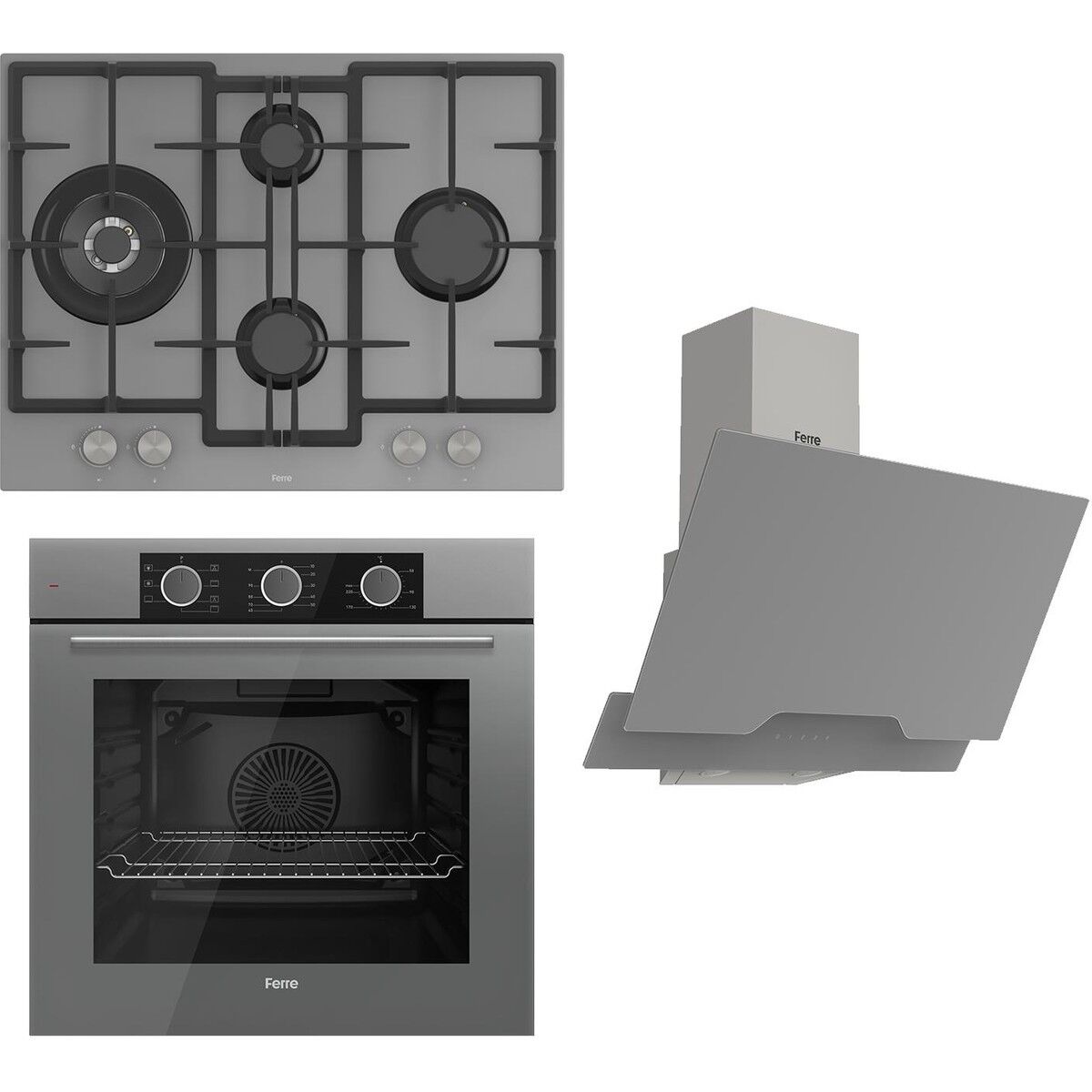 Ferre Flowart Basic Serisi Gri Ankastre Set (ED078+ XE62CPR + D065 )