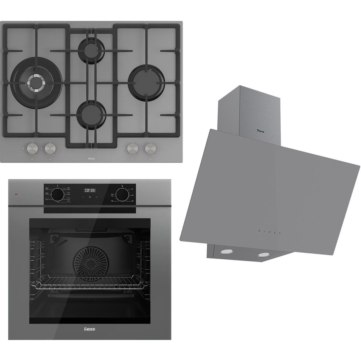 Ferre Fryart Serisi Gri Set (ED078 + QEP63CPR +D079) - Döküm Izgara / 67 cm Ocak