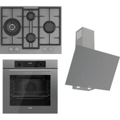 Ferre FLOWART-SILENTART Serisi Gri Set (ED078 + QBL63CPR +D079-SA) - Döküm Izgara / 67 cm Ocak