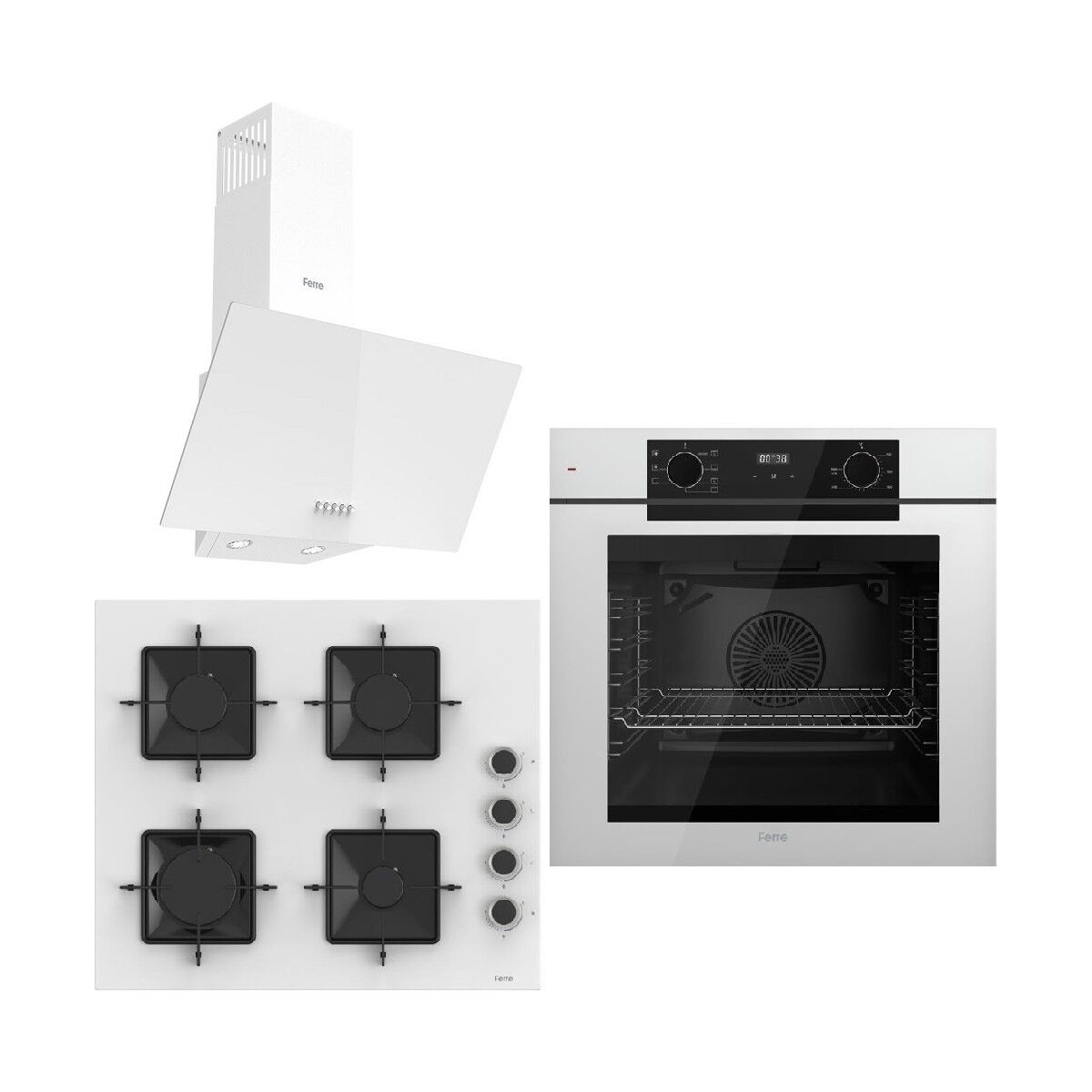 Ferre White FryArt 3 Lü Ankastre Set ( QEP63CB - SS206 - D081-SA ) A++ Sessiz Davlumbaz