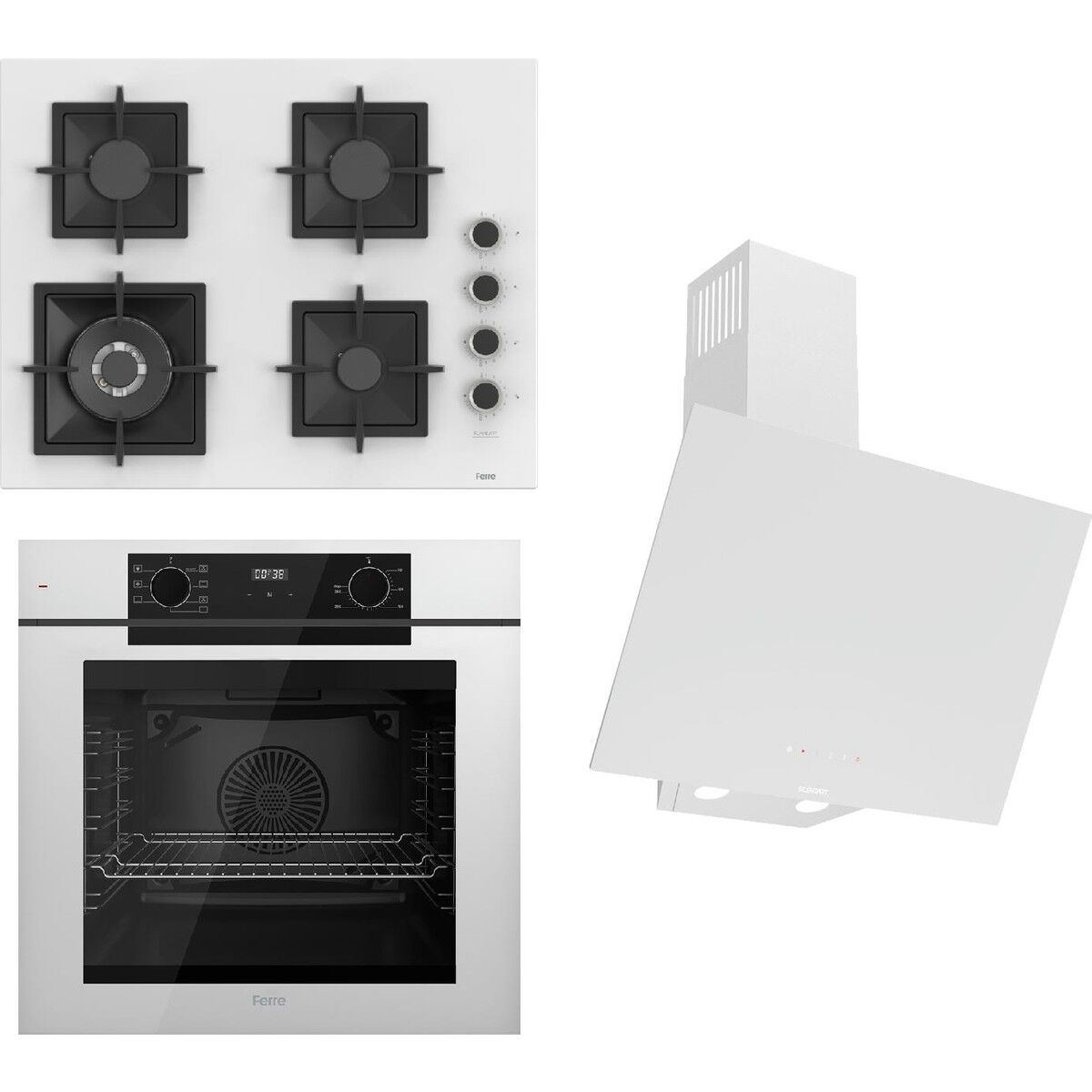 Ferre Fryart-Sılentart Serisi Beyaz Set (SC406-WFA + QEP63CB +D078-SA) - Döküm Izgara / 65 cm Ocak