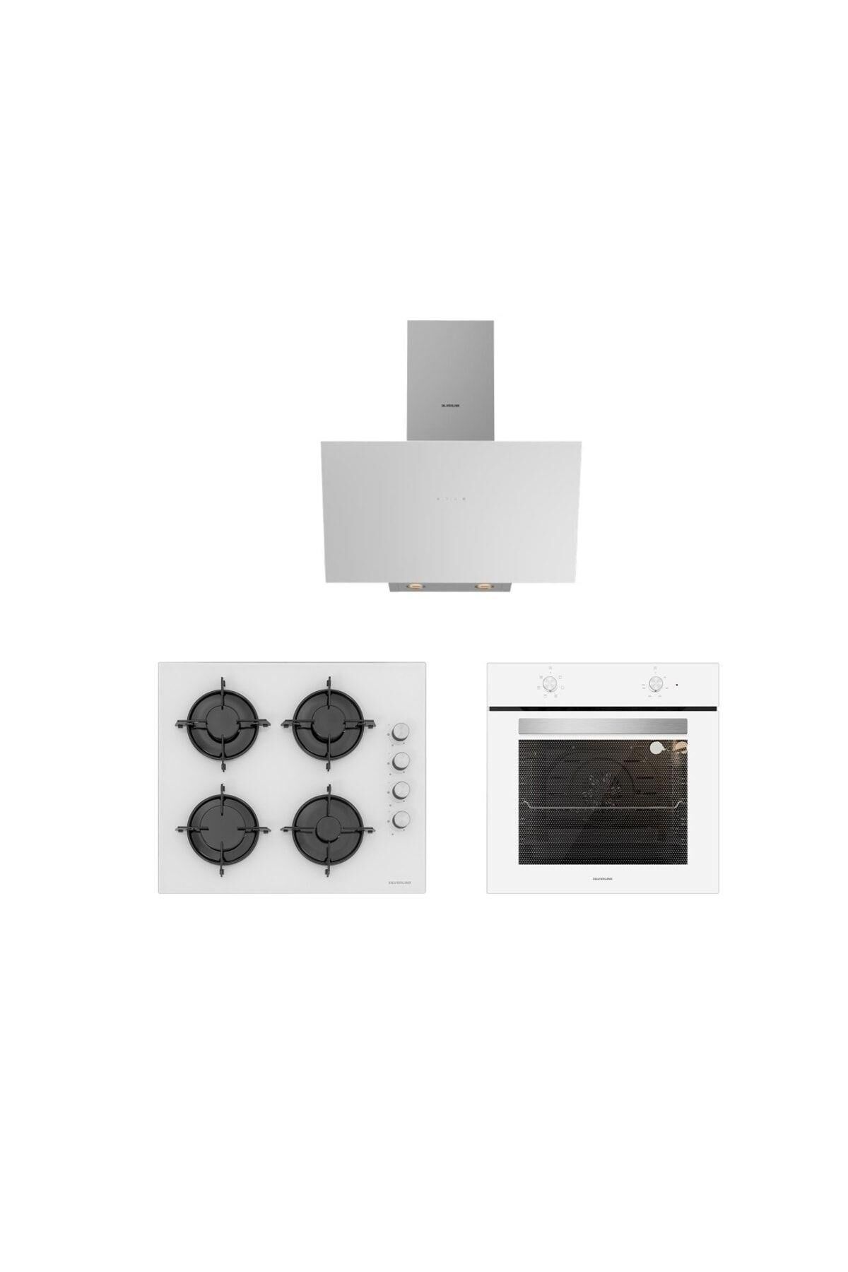 Silverline 3'lü Beyaz Cam Ankastre Set (3481 Flam 60 Beyaz+cs5349w01+bo6501w01)