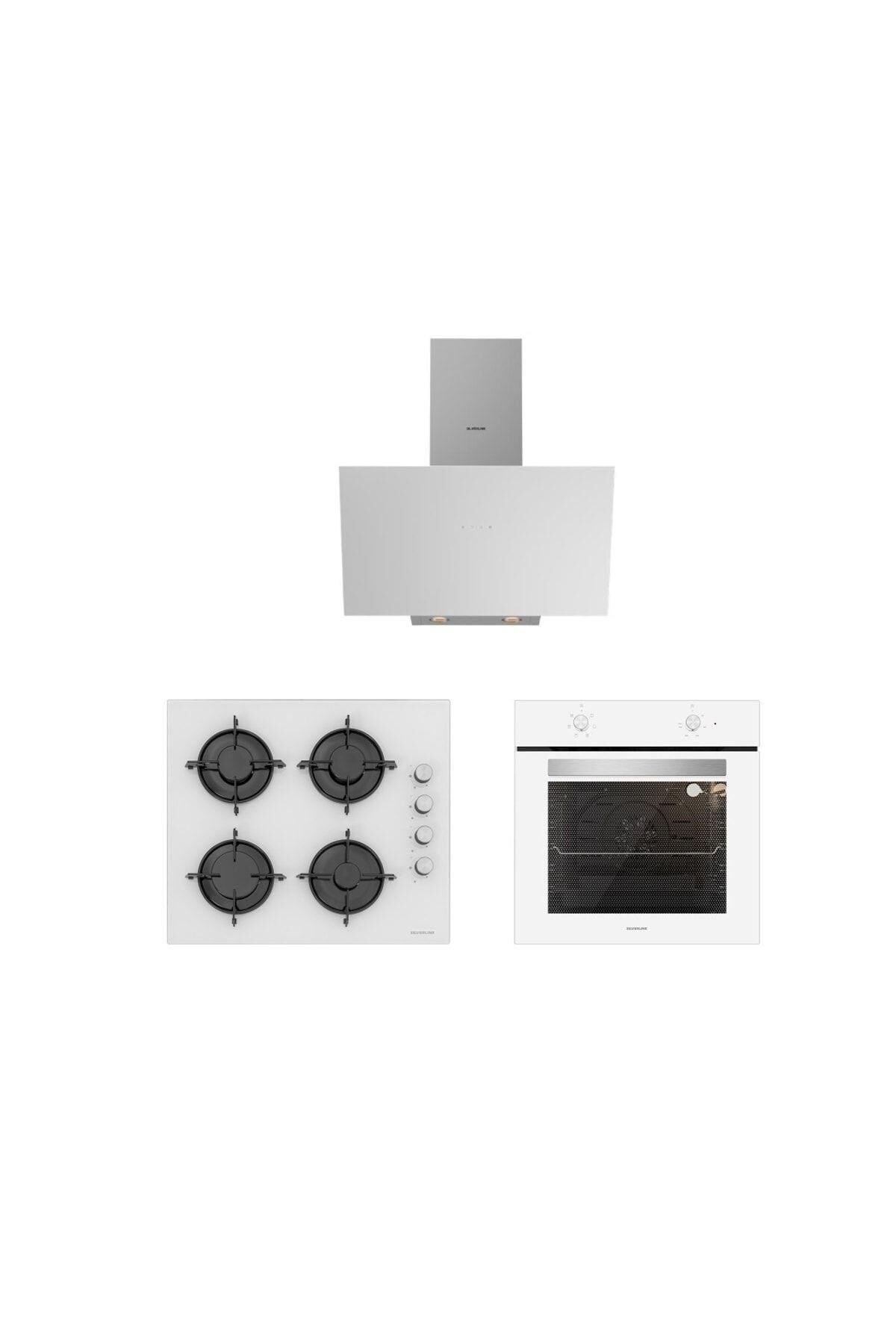 Silverline 3'lü Beyaz Cam Ankastre Set (3481 Flam 60 Beyaz+cs5349w01+bo6501w01)
