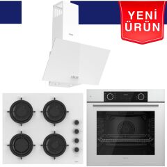 Ferre Yeni Seri Flowart Beyaz Cam Ankastre Set (QBL62CB + CS206-FA + D087)