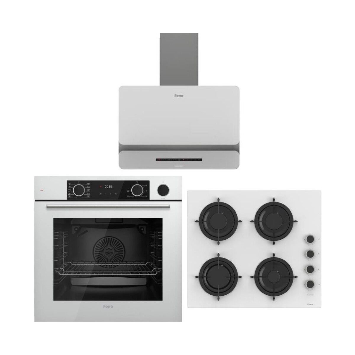 Ferre Artline Beyaz Ankastre Set (D081-SA Beyaz DAVLUMBAZ-CS206-FA Beyaz OCAK-XE64CB Beyaz Fırın)