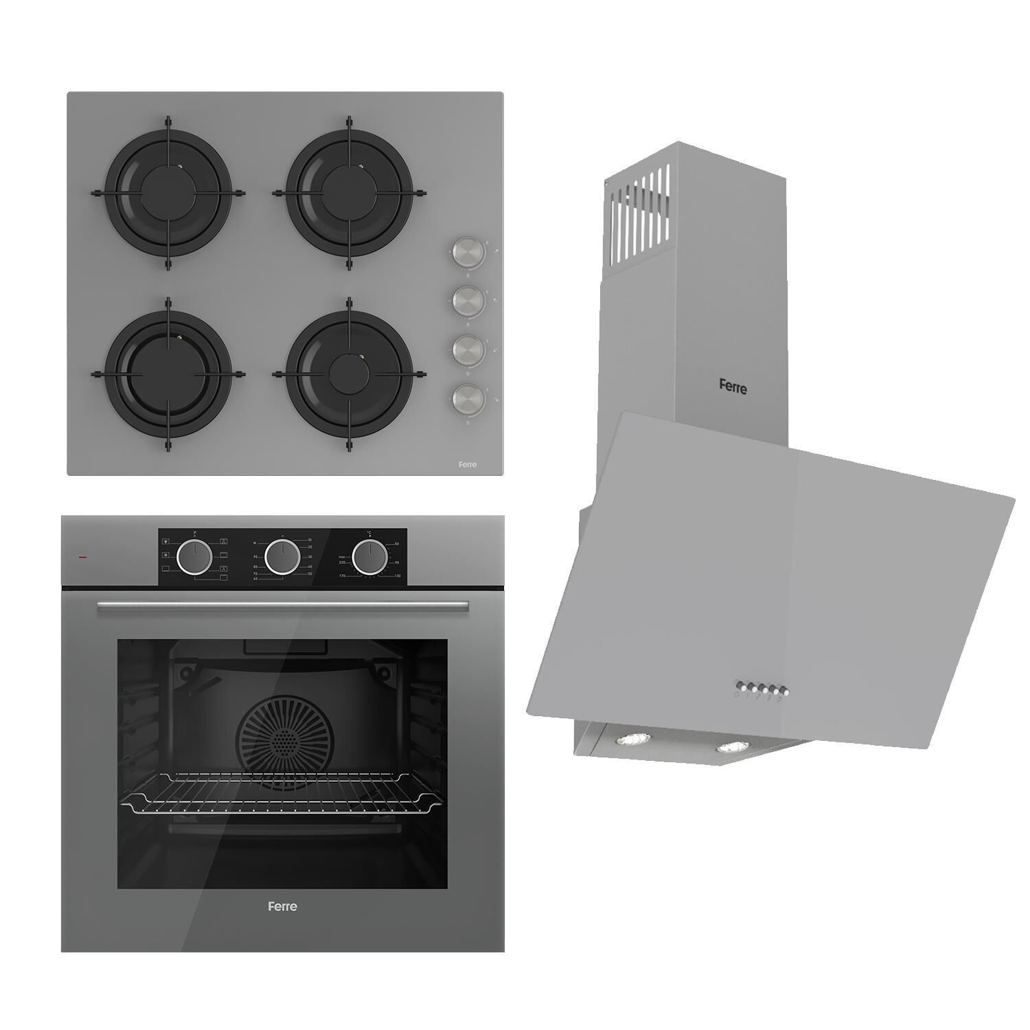 Ferre Flowart Basic Serisi Gri Ankastre Set (cs208 + Xe62cpr + D088 )
