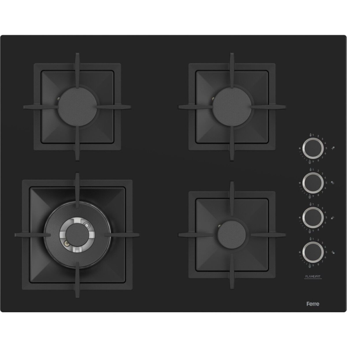 Ferre SC405 65 cm Wok Gözlü Siyah Cam Ankastre Ocak (Döküm Izgara)