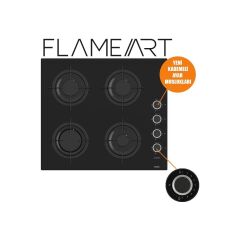 Ferre CS205-FA Flameart Kademeli Kont. Emaye Izg. Siyah Cam Ocak