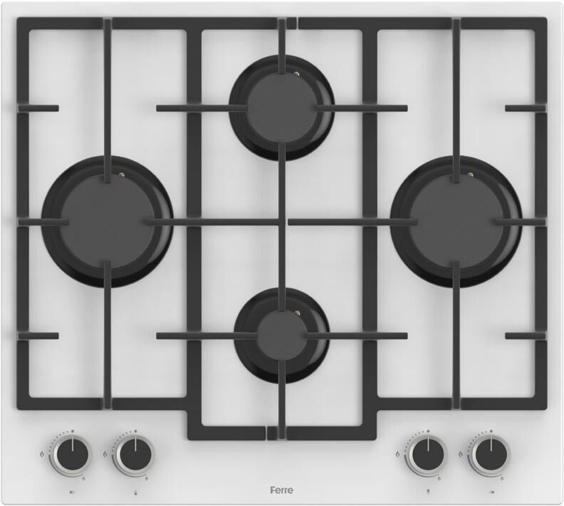 Ferre LN386 Döküm Izgaralı Önden Düğmeli Beyaz Cam Ankastre Ocak