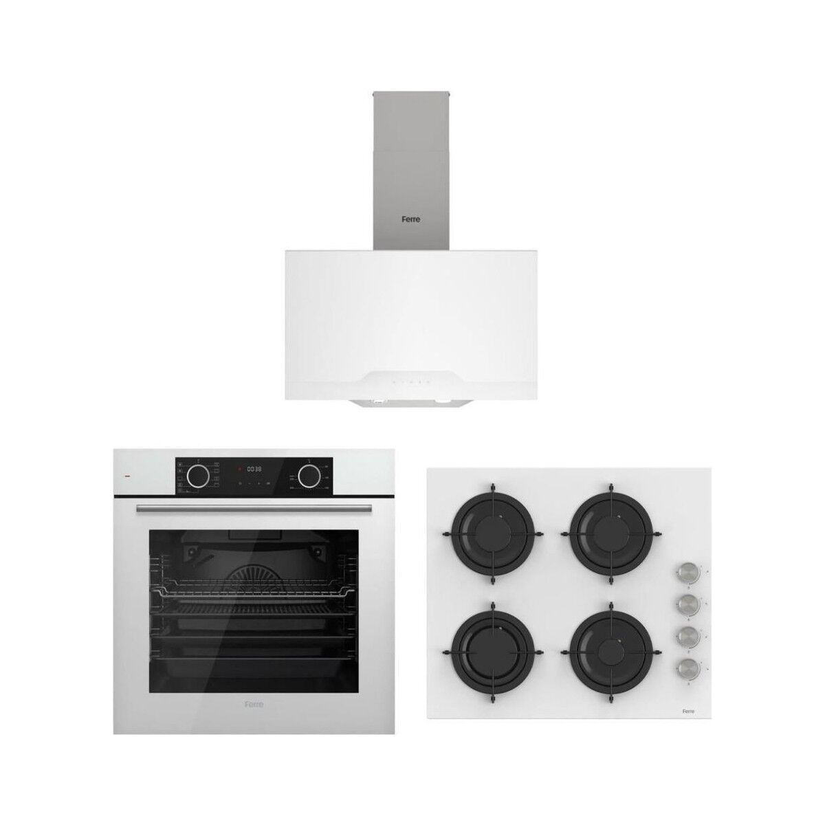 Ferre Fryart Beyaz Set ( D064 Beyaz Davlumbaz -CS206 Beyaz Ocak- XE63CB Fryart Beyaz Fırın)