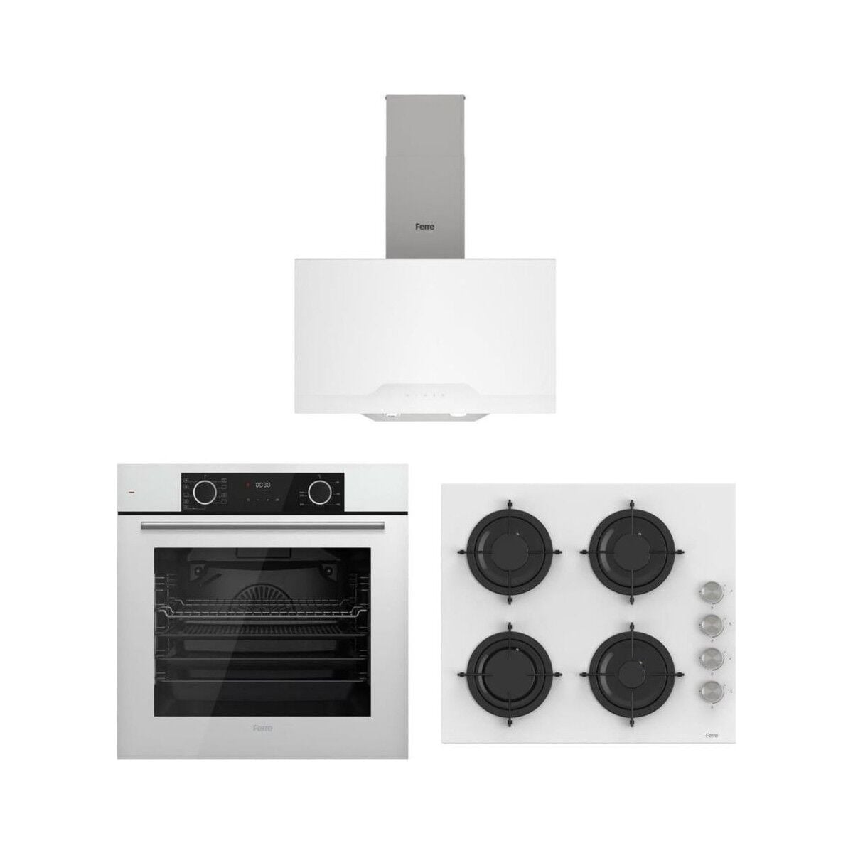 Ferre Fryart Beyaz Set ( D064 Beyaz Davlumbaz -CS206 Beyaz Ocak- XE63CB Fryart Beyaz Fırın)