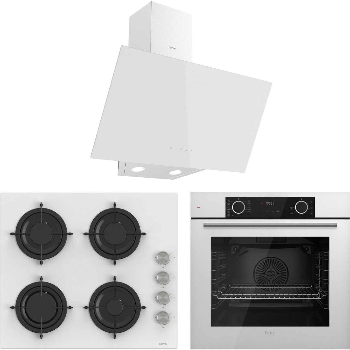 Ferre Ultra Fryart Cs Serisi Beyaz Ankastre Cam Set (D078 + CS206 + XE63CB)