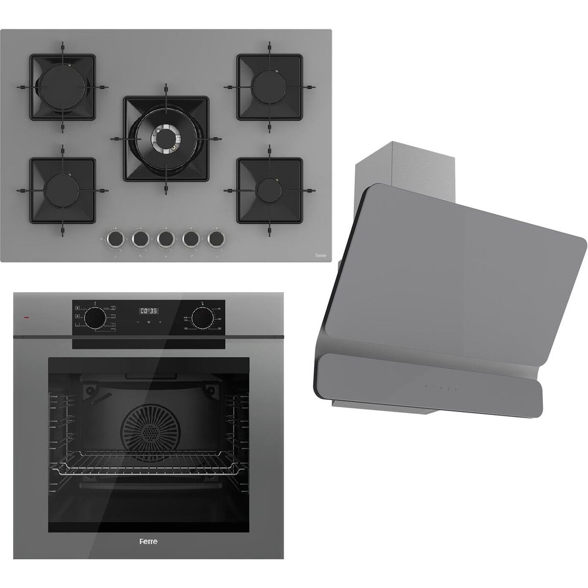Ferre Fryart Serisi Gri Set (SS038 + QEP63CPR +D082) - Döküm Izgara / 75 cm Ocak