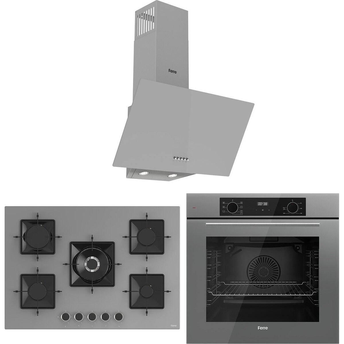 Ferre Flowart Florenz Essential Gri 3'lü Ankastre Set ( QBL63CPR-SS038-D088 )