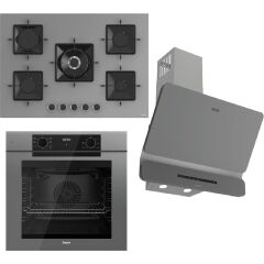 Ferre Fryart-Sılentart Serisi Gri Set (SS038 + QEP63CPR +D082-SA) - Döküm Izgara / 75 cm Ocak
